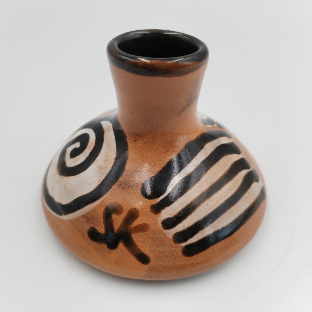 Vintage Southwestern Studio Pottery Seed Pot Mini Vase Spiral & Stripe Signed SK